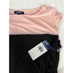 Chaps Women's Black & Pink Sheath Dress Ruched Detail, Size Large,‎ NWT